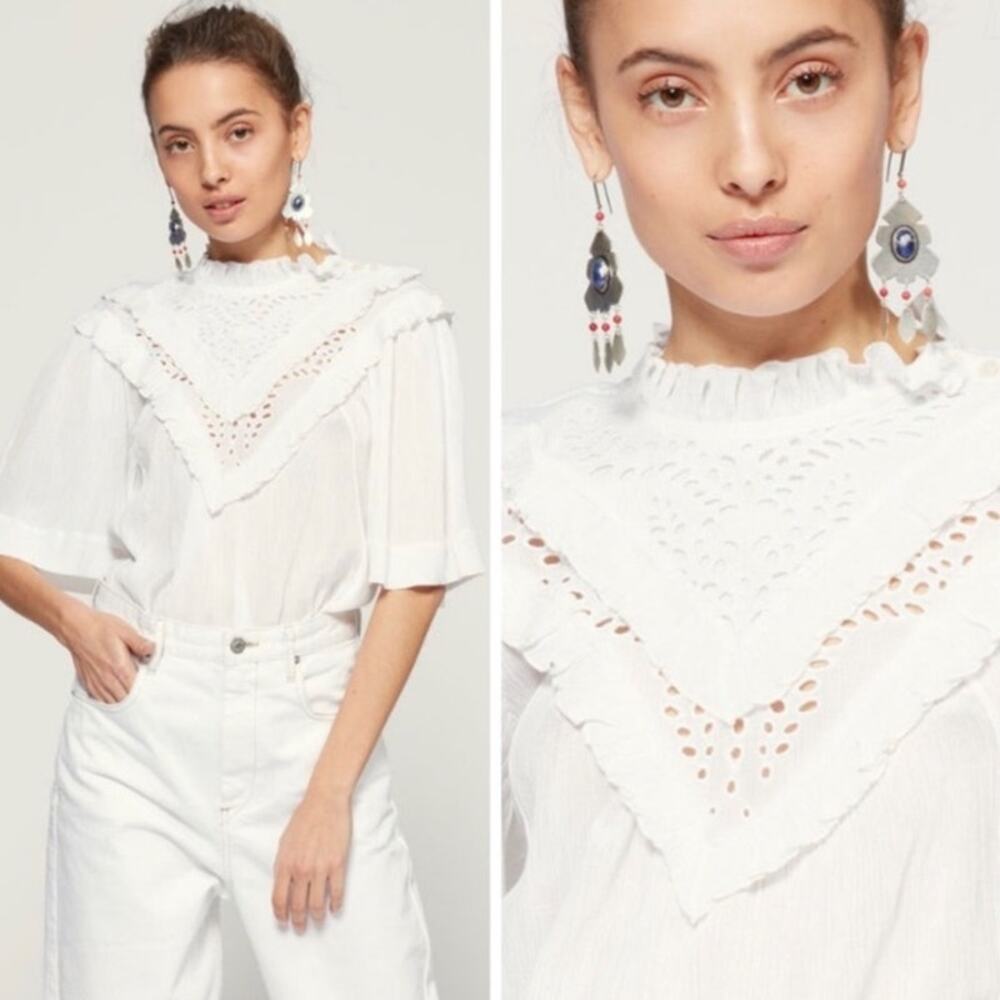 Isabel Marant Etoile Idoa Gauzy Eyelet Blouse Size 34